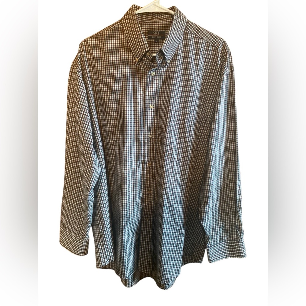 Men’s SRT (brown,red,blue,cream) Color Plaid Long‎ Sleeve Shirt- Size Large